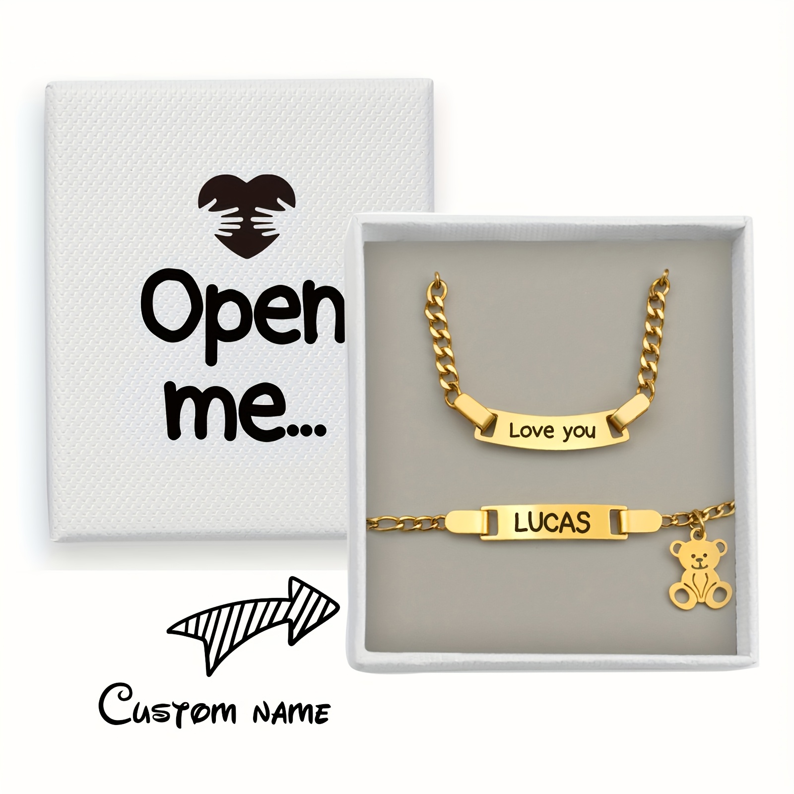 Custom Name Boy/girl Bracelet & Necklace Set, Cute Teddy Bear Personalized Name Necklace, Thanksgiving Gift, Back-to-school Winter Gift Idea For Boys And Girls