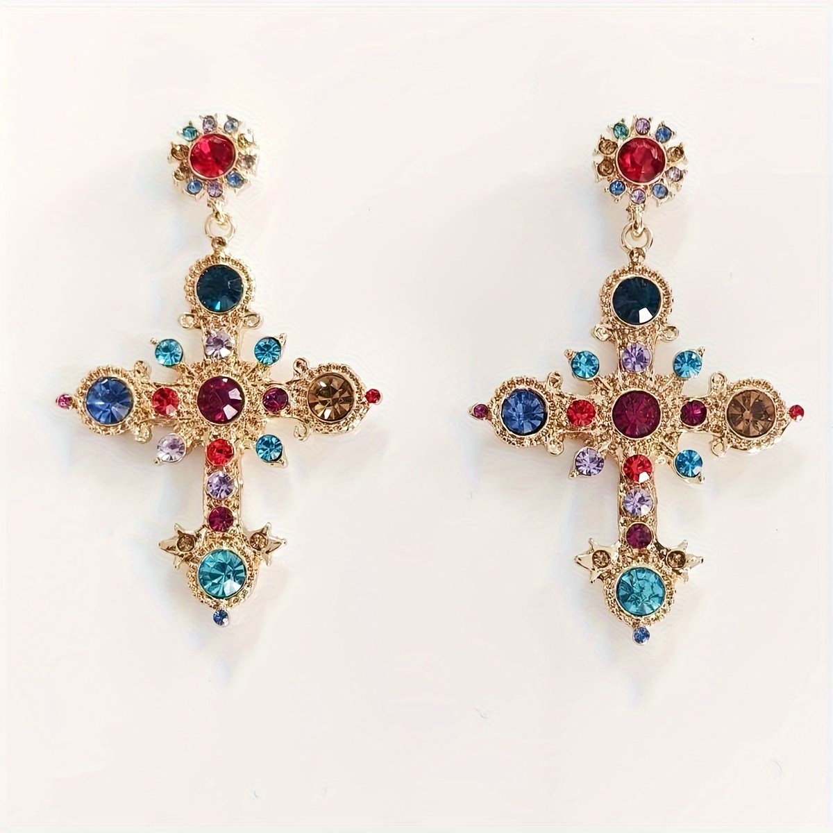 

Exquisite Cross Design Full Colorful Shiny Rhinestone Decor Dangle Earrings Bohemian Sexy Style Delicate Female Gift
