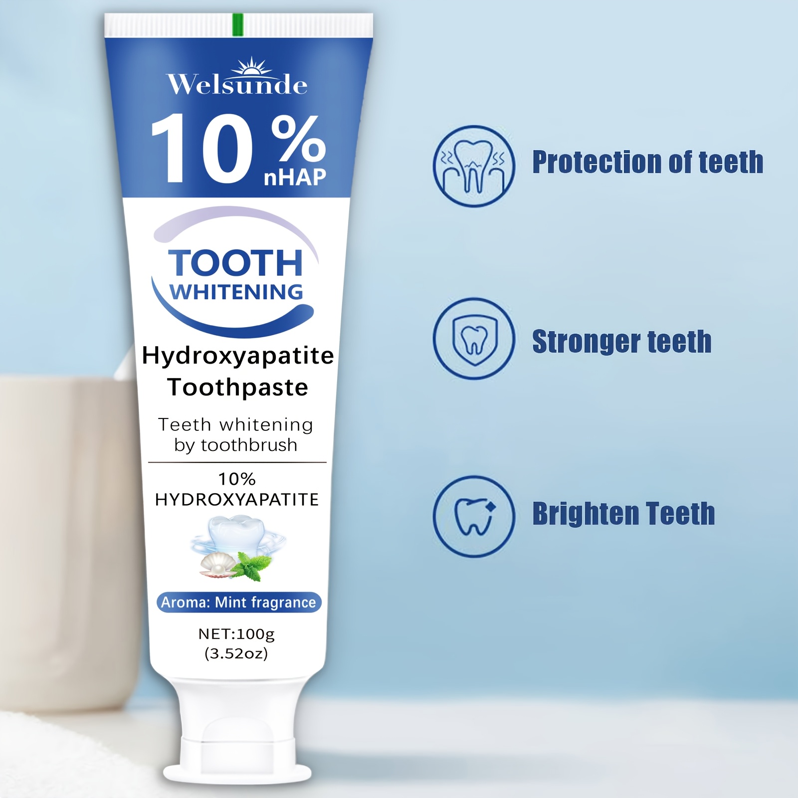 3pcs Hydroxyapatite toothpaste - Hydroxyapatite toothpaste, 10% hydroxyapatite tooth, peppermint essential oil deep cleaning paste, fresh breath strengthen dental care, basic cleaning, suitable for everyone