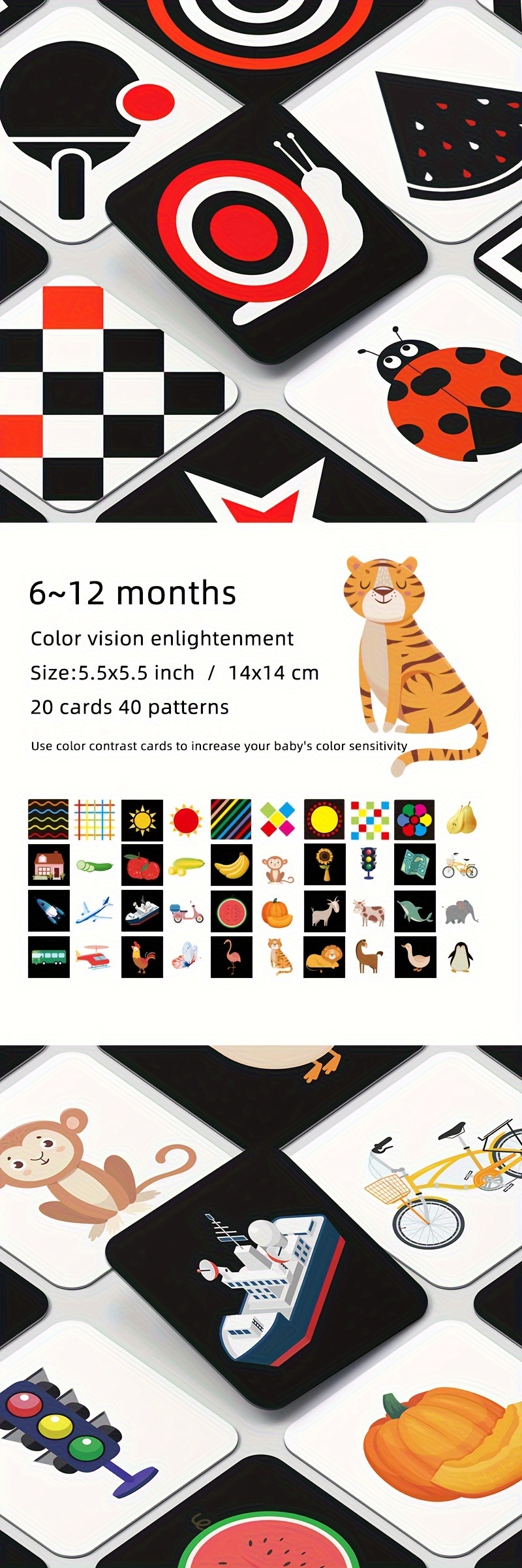  Flash Cards - Tarjetas de estimulación visual para bebés de  0-3-6-12-36 meses, 0-3 meses, juguetes para bebés recién nacidos, regalos  de 6 x 6 pulgadas, grandes para desarrollo sensorial, juego de