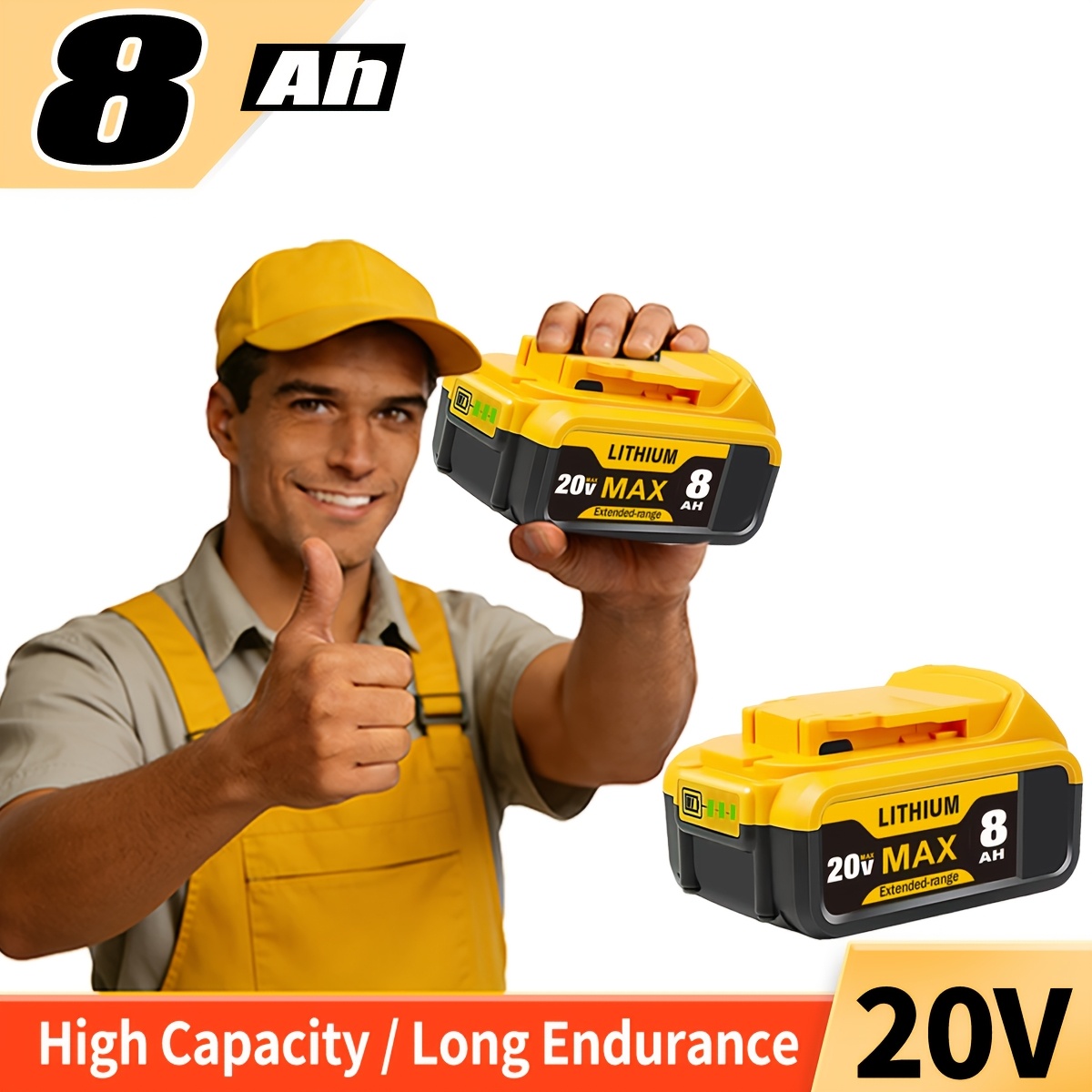 TEMU Lot de 1/2/3/4/5/6 batteries de remplacement 8.0Ah pour batterie Dewalt 20v Max, batteries lithium-ion haute capacité compatibles avec DCB200