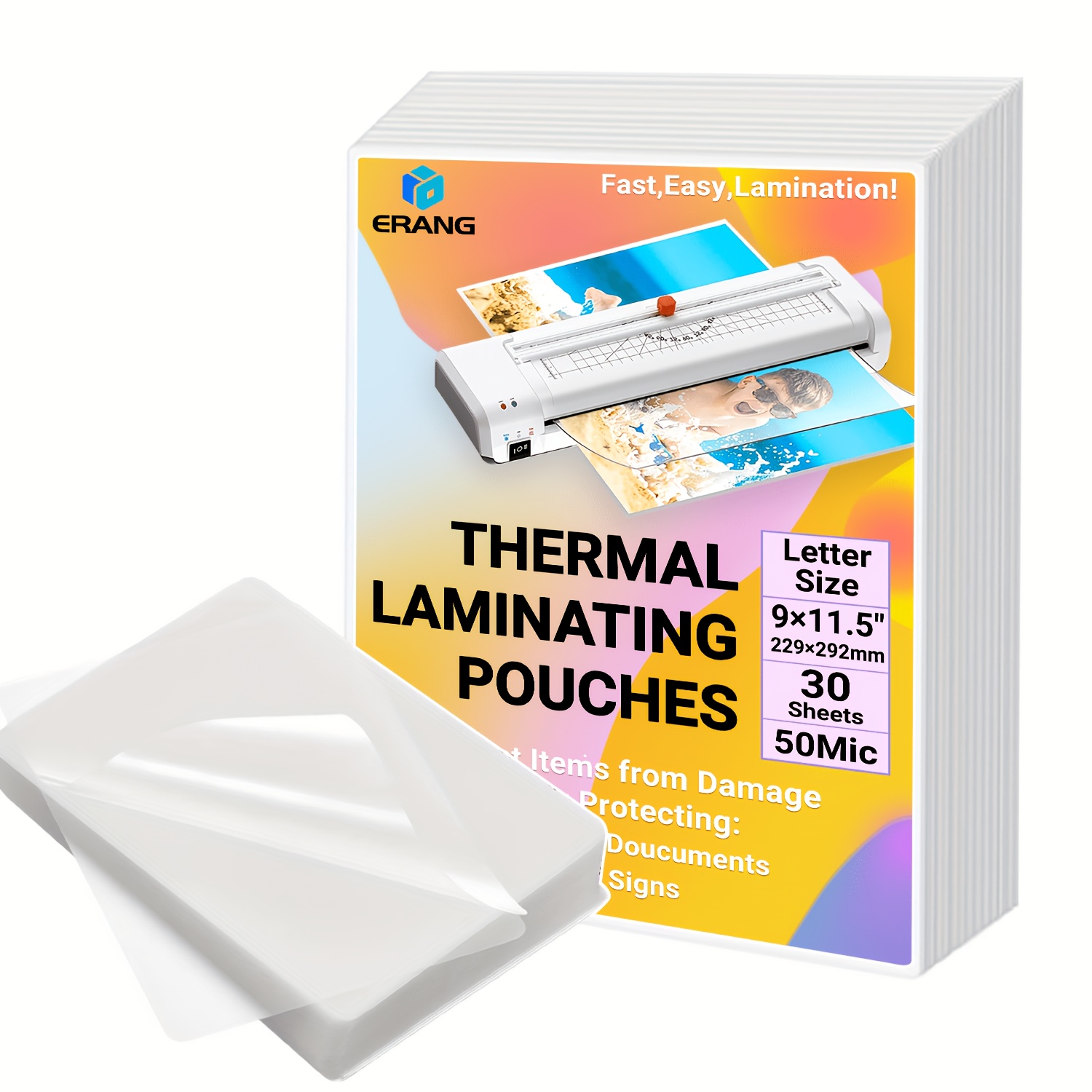 TEMU 30 Feuilles de Pochettes de Plastification Thermique Transparentes 9×11,5" à Arrondis, Épaisseur 50mic, Adaptées pour la Protection de Documents