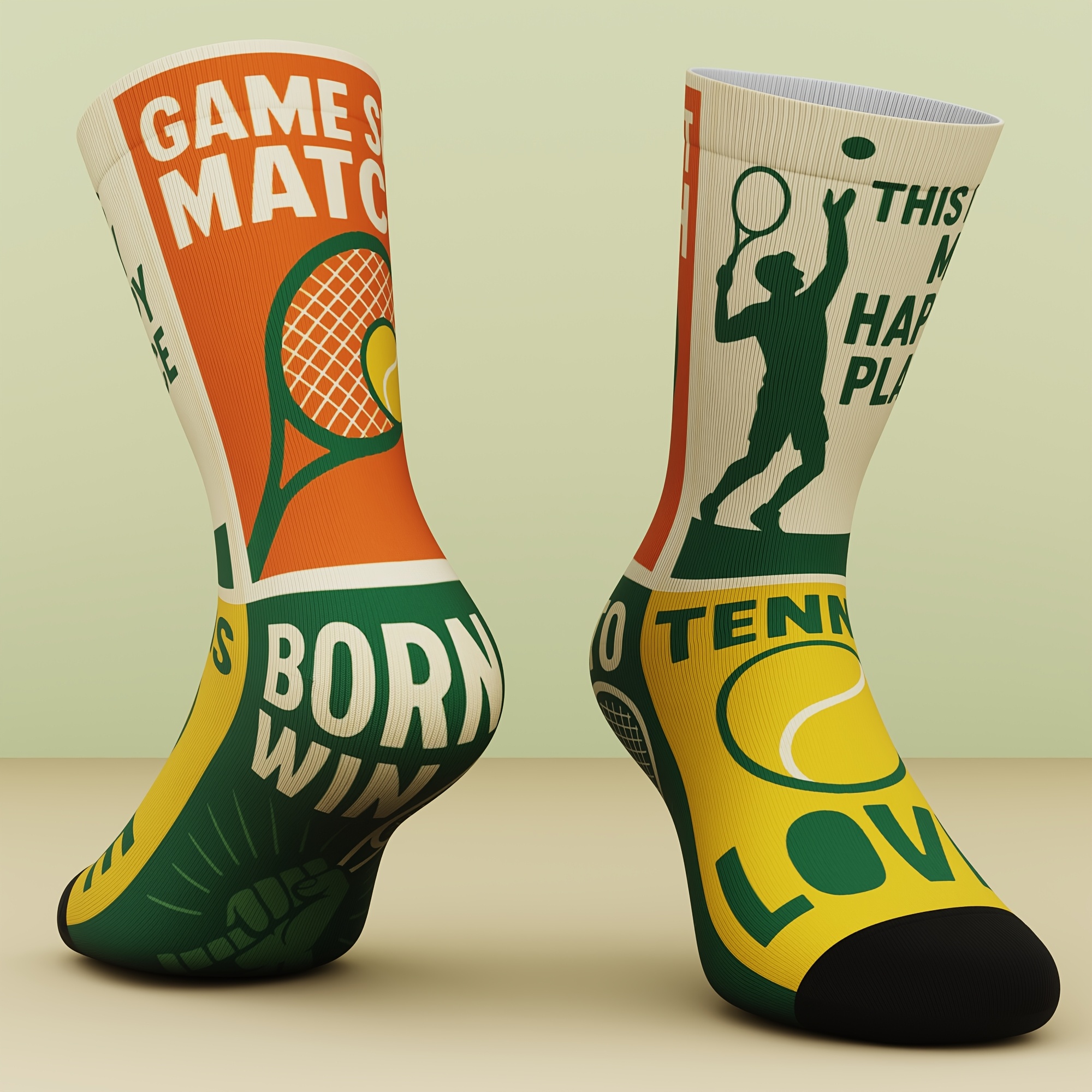 TEMU 1 Pair Men' & Unisex Tennis-themed Socks With Tennis & Racket Print - Breathable , Funny Novelty Sports Gift Suitable For Tennis Players, Casual