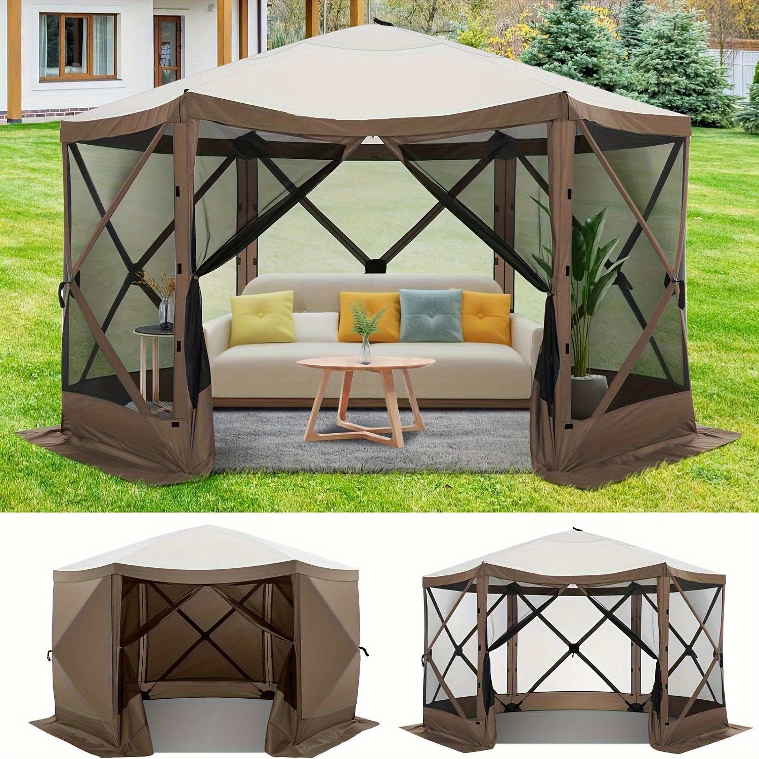 

Cobizi 12x12ft Pop Up Gazebo Screen House Tent With Sidewalls For Camping, 6 Sides Pop-up Canopy Shelter Tent Easy-set Portable Gazebo With Carry Bag For Outdoor Parties, Lawn And Backyard