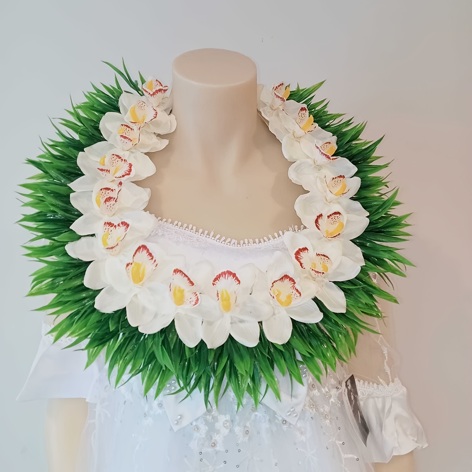 TEMU Green Grass With Flower Lei Women's Party Decorative Leis 'a Fa Leí Necklace