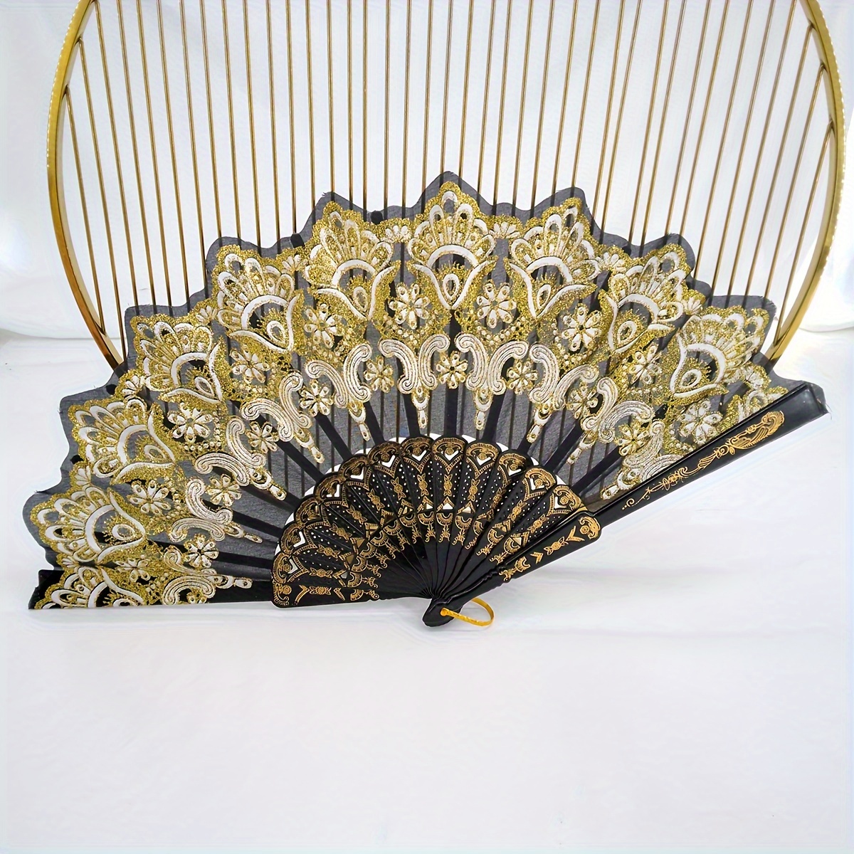 Set of Three Vintage Asian Inspired Decorative Folding Fans - Black Beige Cream Asian Folding Paper Fans - Set of 3 - Vintage Hand Fans - Etsy main image 4