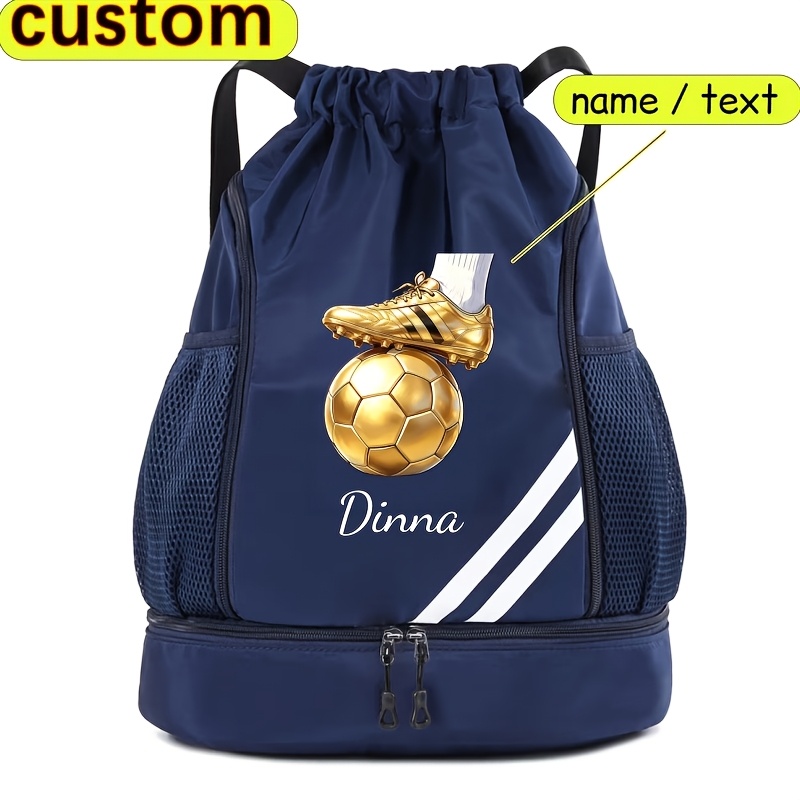 TEMU New Personalized Fashionable Casual Backpack, Customizable With Names, Text, Or Numbers, Drawstring Backpack With Soccer Print, Available In 4