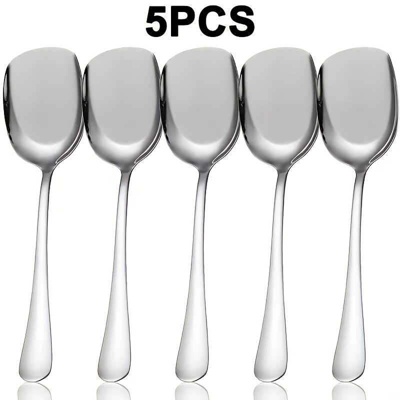 TEMU Set Of 3/5 Square-shaped Serving Spoons, Durable Cutlery, High-quality Stainless Steel Kitchen Additions, Suitable For Buffets, Banquets,
