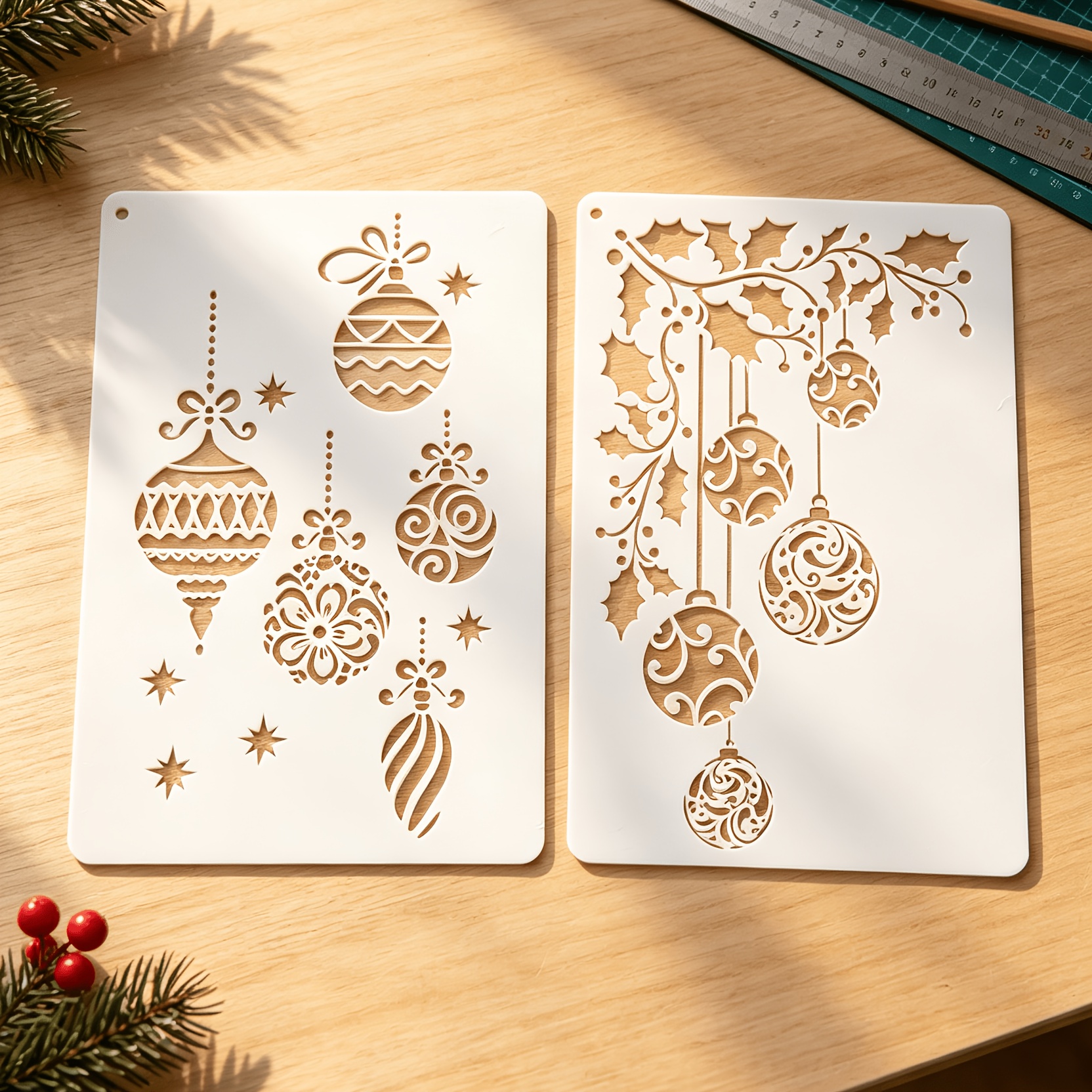 TEMU 2pcs Ensembles de modèles de Noël, modèles de dessin réutilisables, comprenant des modèles sur le thème des fêtes, adaptés à l'artisanat, les