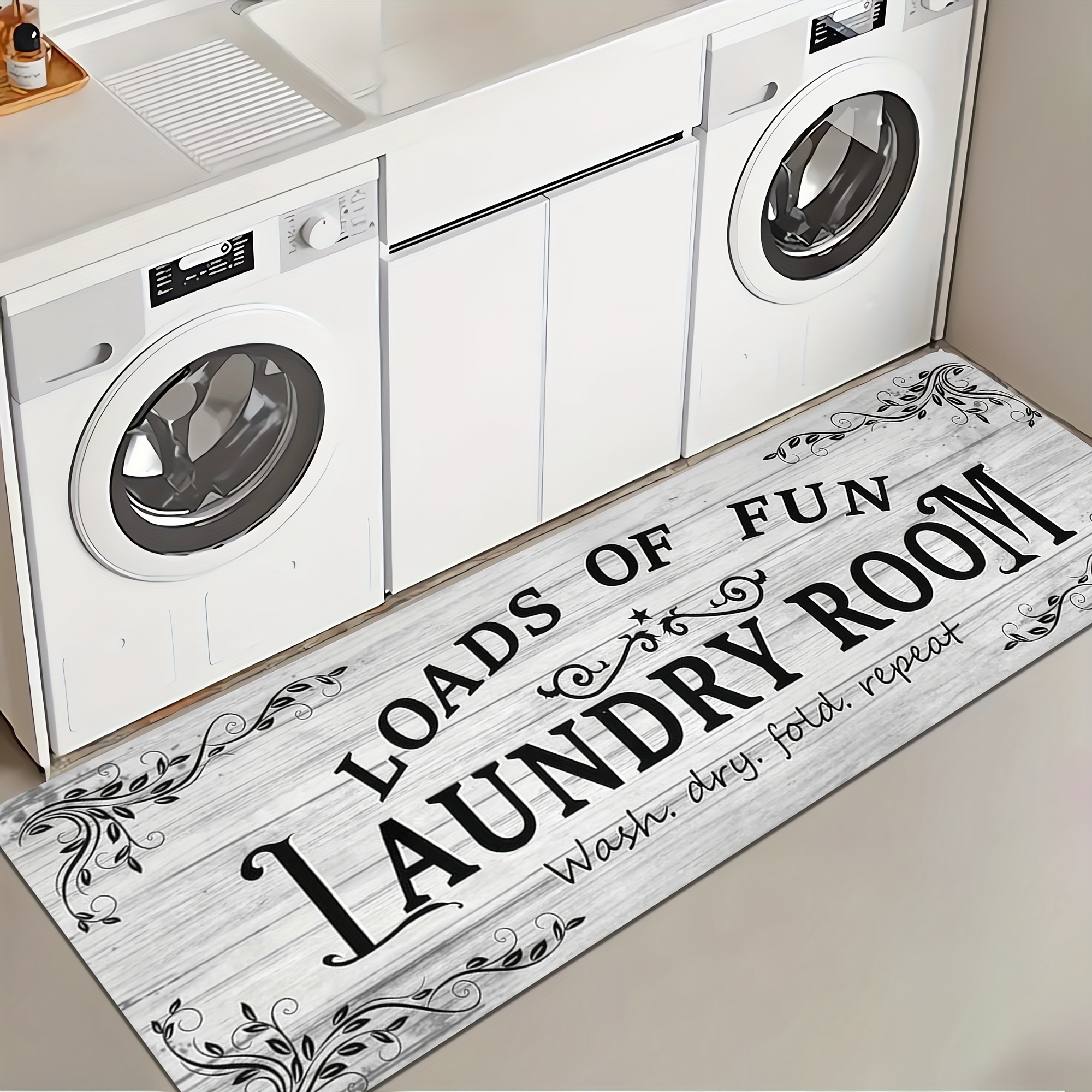 

Farmhouse Laundry Room Rug - Non-slip, Stain Resistant, Waterproof Floor Mat - Indoor Polyester Area Rug For Doorway, Kitchen, Bath - Machine Washable, Knit Weave, Home Decor Accessory