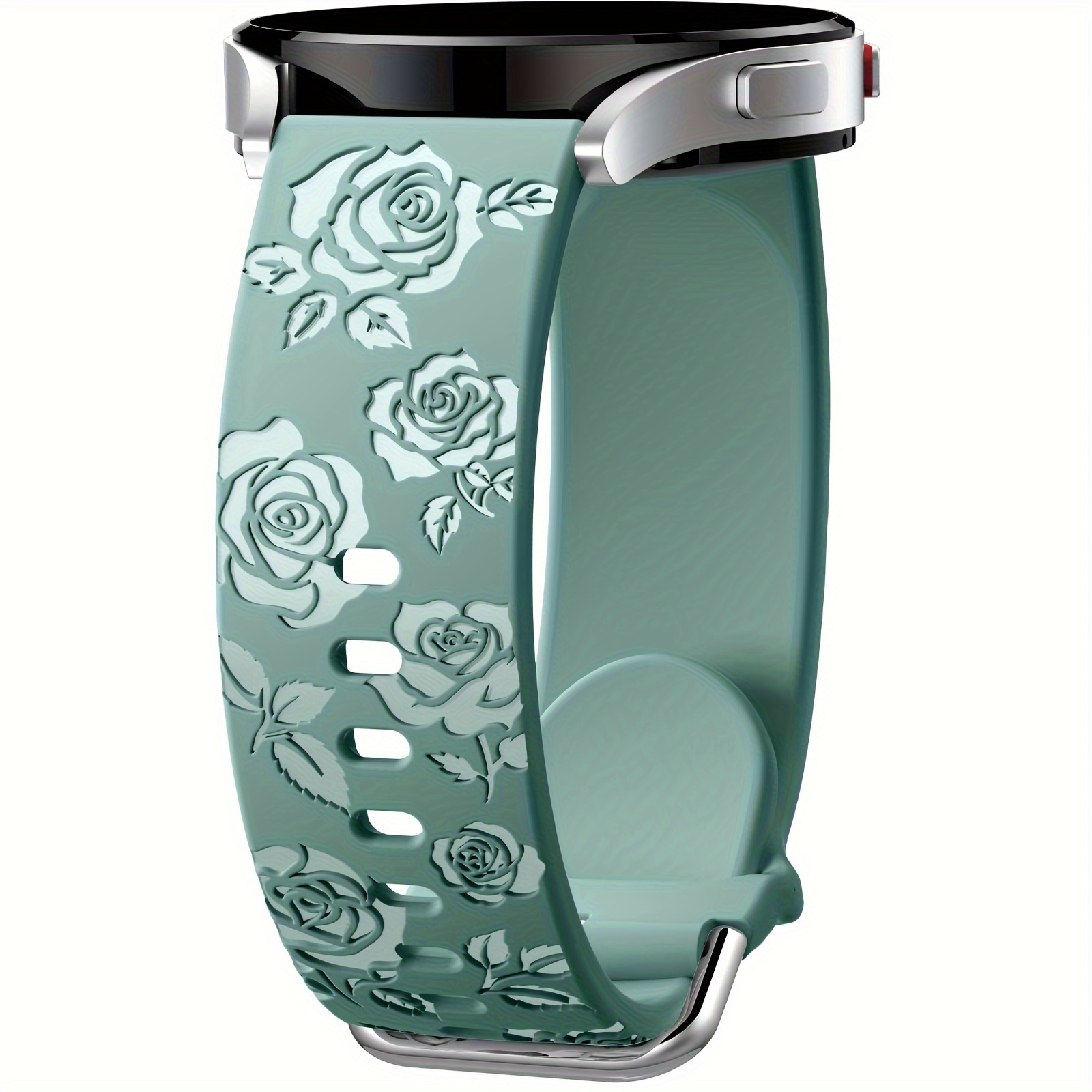 Image of Glossy Floral Engraved Bands Compatible With For Galaxy Watch 7 6 5 4 40mm 44mm/5 Pro/ 6 Classic/ Watch 4 Classic/active 2, 20mm Soft Cute Silicone Sport Strap For Watch Bands Women Men