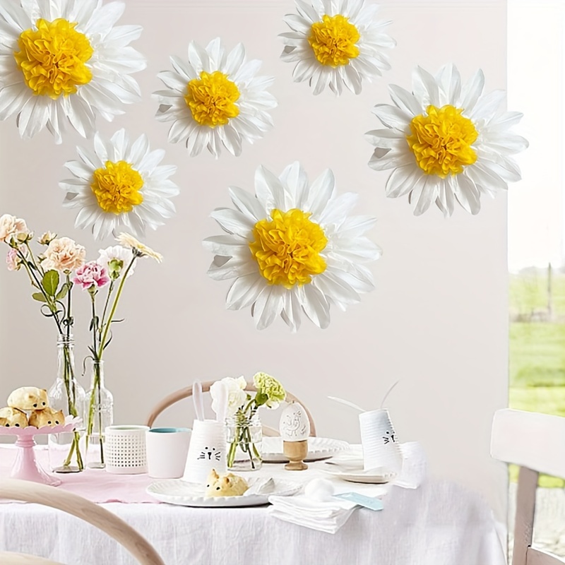 

6pcs Daisy Pom Decoration White Yellow Flower Ornaments Birthday Bridal Wedding Shower Classroom Decoration Paper Fan Flower