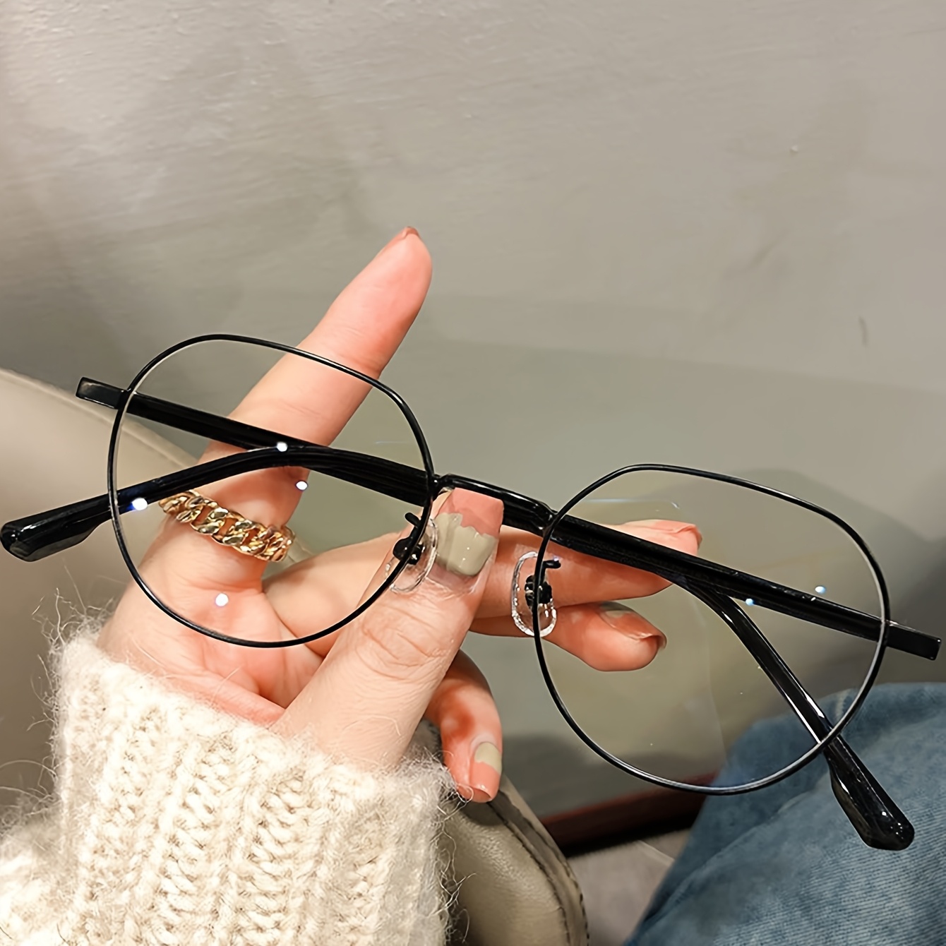 1pc Women's Stylish Anti-blue Light Round Lens Flat Frame Glasses For Computer, Reading, Gaming, Tv, And Phone Use