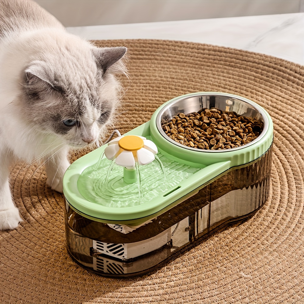 Fonte Automática de Água e Comedouro Elevado de Aço Inoxidável para Gatos