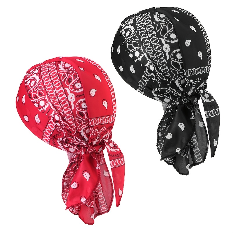 TEMU Ensemble 2 pièces Chapeau de pirate élastique à imprimé paisley amibe, bandeau de tête de rap