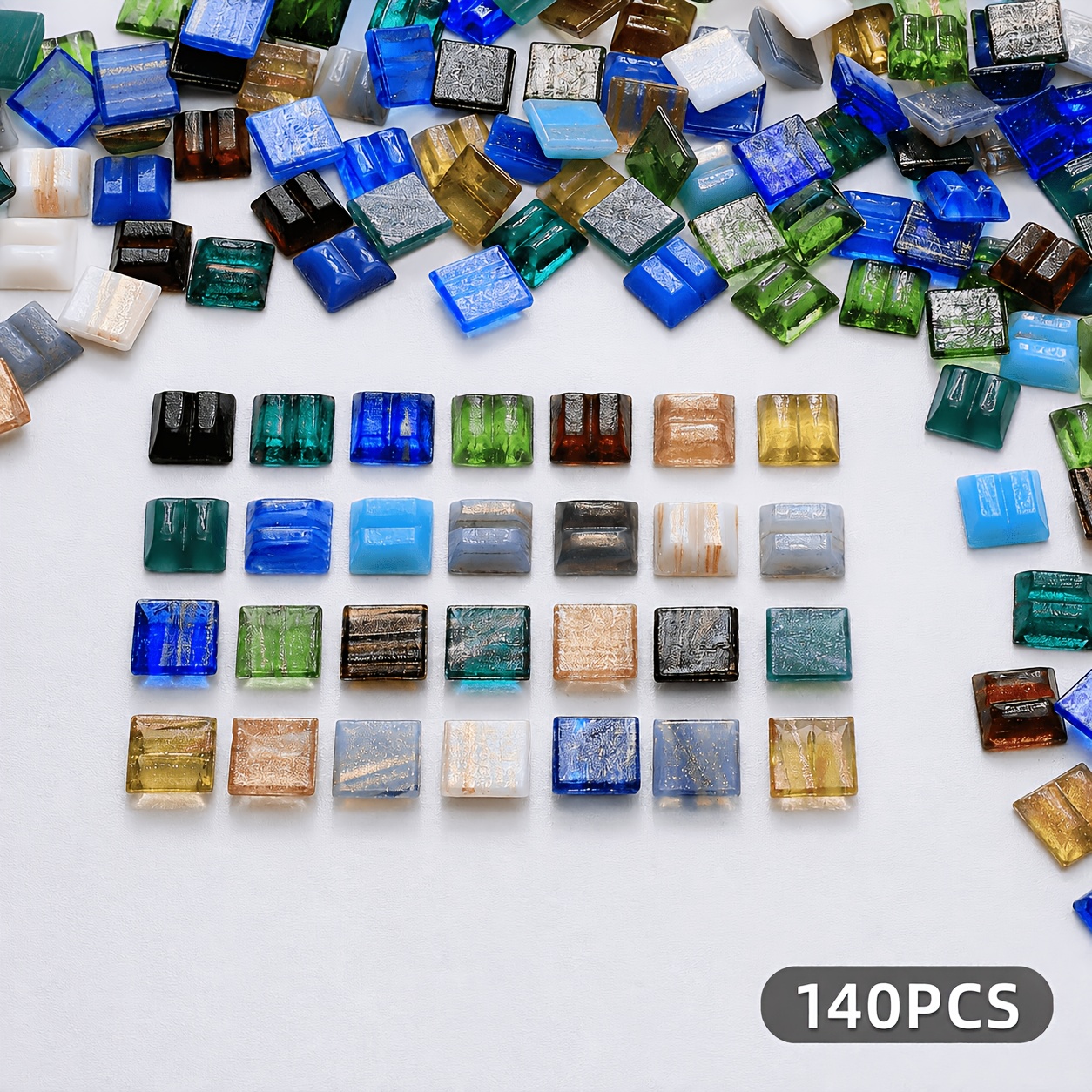 TEMU Mixed Glass Mosaic Tiles 140pcs, Decorative Glass Mosaic Pieces For Crafts, Picture Frame, Home Decoration & Handmade