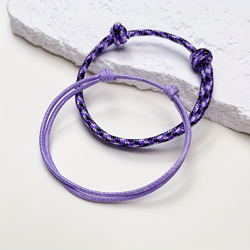 2pcs Boho Chic Adjustable Nylon Rope Bracelets - Colorful Waxed Thread, & Vacation Wear