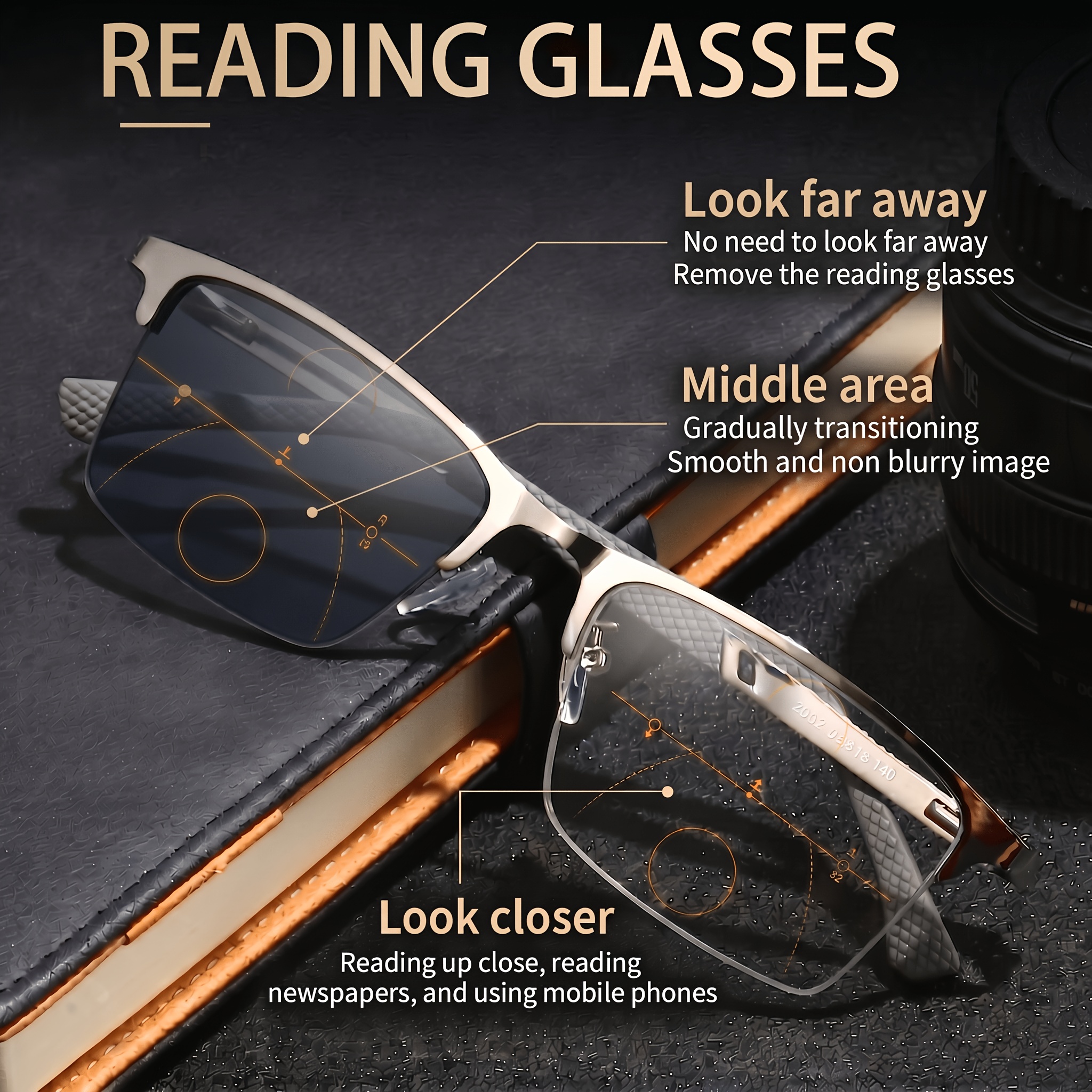 mens photochromic reading glasses auto light sensitive sunglasses and blue light blocking presbyopic glasses suitable for outdoor activities driving and reading Product details 0