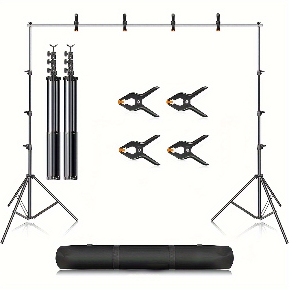 TEMU Professional Photo Studio Backdrop Stand Kit, Adjustable Photography Support System, For Studio, Party Event Decorations, Includes 4 Clamps & Carrying Bag