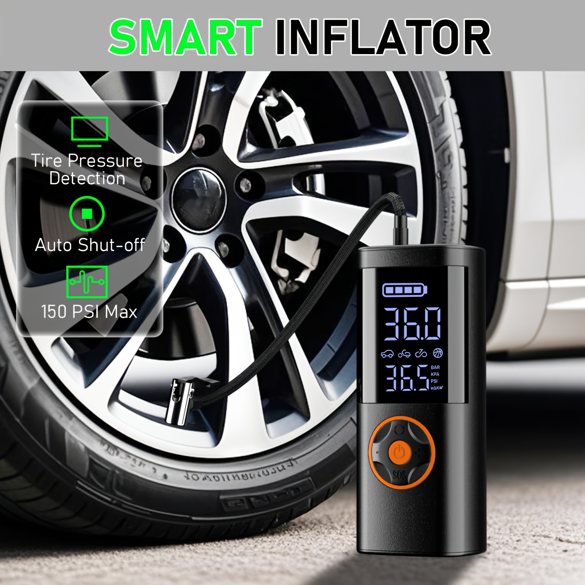 Image of Portable Tire Inflator & Air Compressor, Rechargeable Air Pump With Led Light, Usb-c Rechargeable, Fast Inflation, Suitable For Cars, Motorcycles, Bicycles, And Balls, Versatile Air Pump