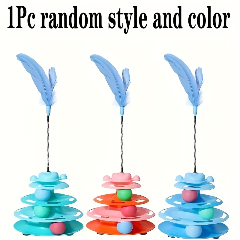 Interactive 4-tier Cat Toy With Random Color, Artificial Feathers, And Colorful Balls - Battery-free, Suitable For Indoor Cats Of All Sizes, Self-entertaining Play, Interactive Cat Toy