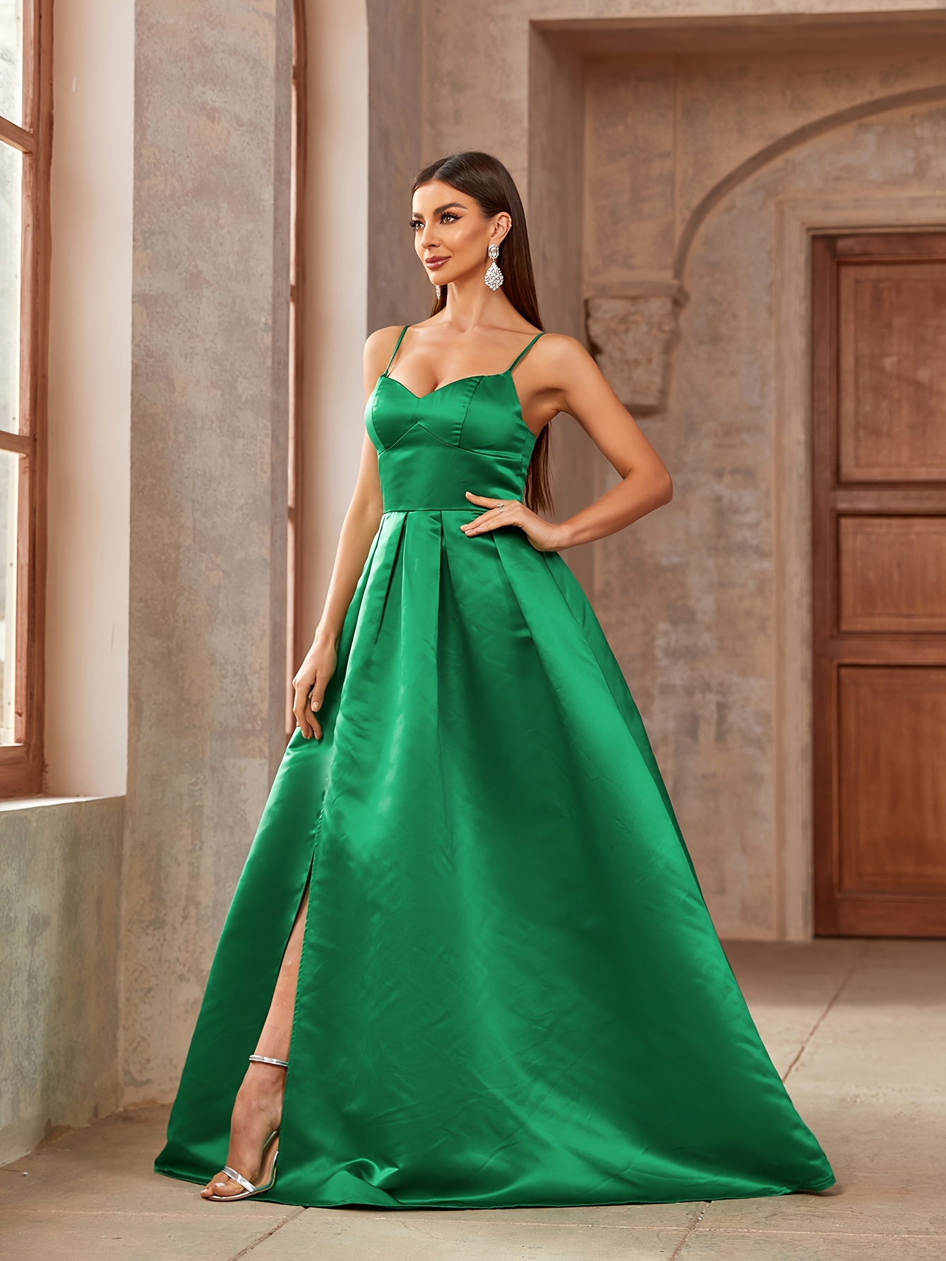 Floor Length Emerald Green Dress Wedding Guest Emerald Green Satin