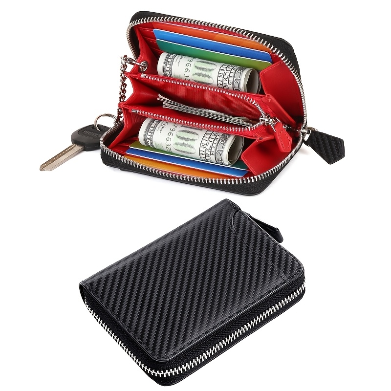 *'*-Fiber Large Capacity Wallet with Multiple Card Slots, Coin Purse  Credit Card Holder Carbon Fiber Pattern Keychain Included Perfect f
