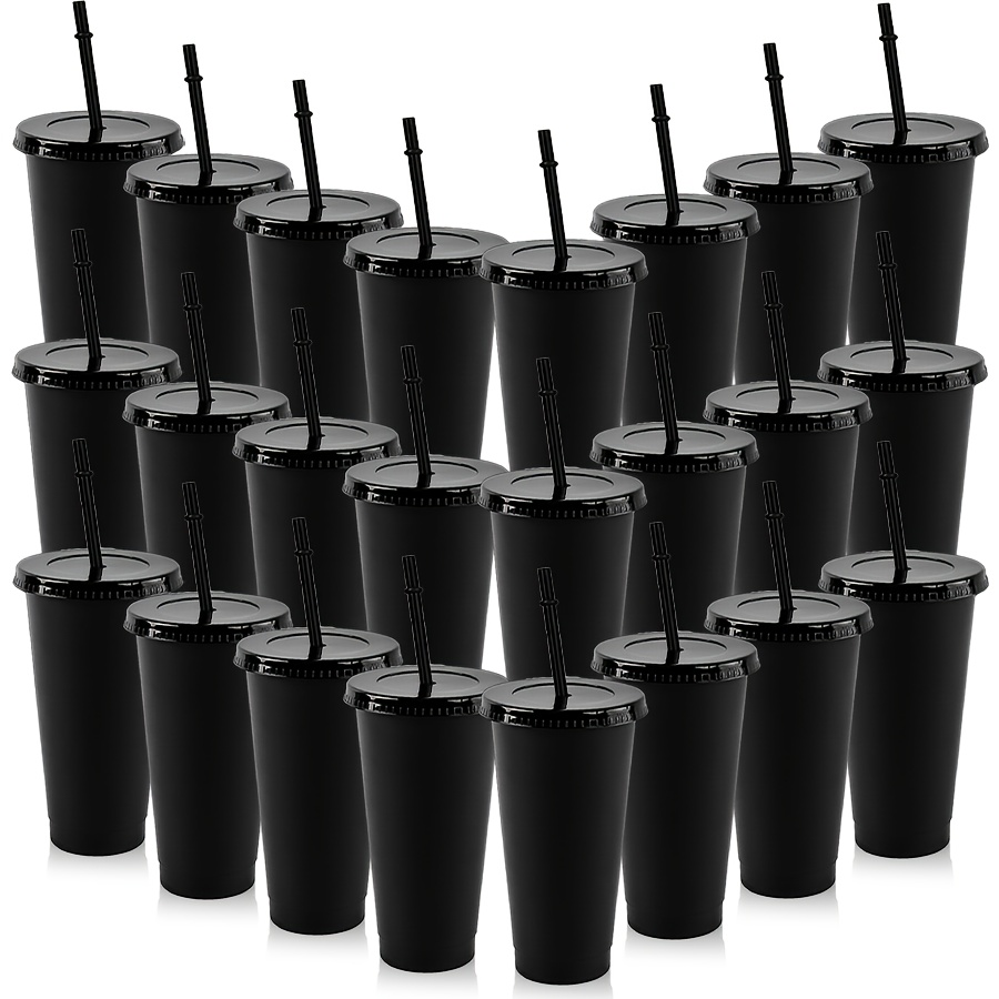 

24pcs Black Reusable Plastic Cups With & Straws - Pp Material, Ideal For Iced Coffee, Cold Drinks, Travel Mugs - Parties, Birthdays, Weddings, Picnics & More, Thanksgiving