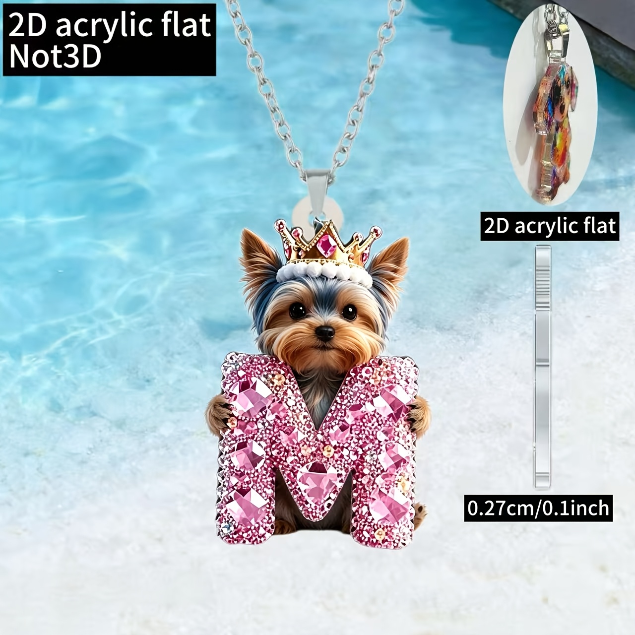 Women's Y-Shaped Acrylic Christmas M Letter Yorkshire Terrier Necklace