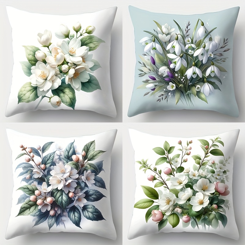 

4pcs Set, Home Sofa Pillowcase, Bouquet Pillowcase, 17.7" X 17.7", Single-sided Print, Home Decoration, Sofa Lumbar Cushion Cover, Pillowcase Without Pillow