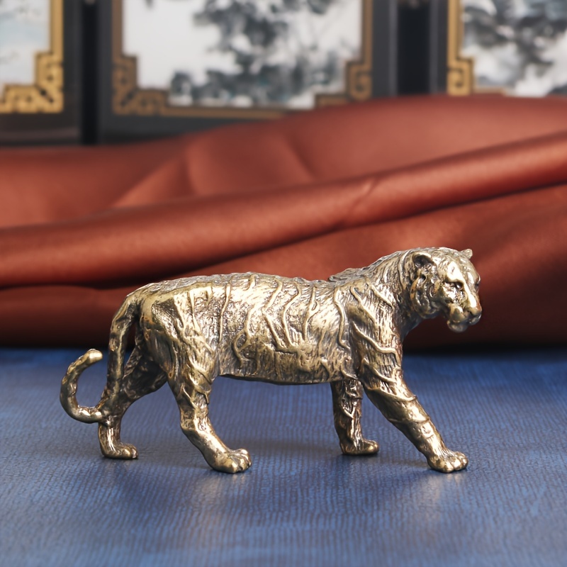 A Brass Material Tiger Crafts, Interior Tabletop Decoration, Animal Bronze Carving, Vintage, Gifts