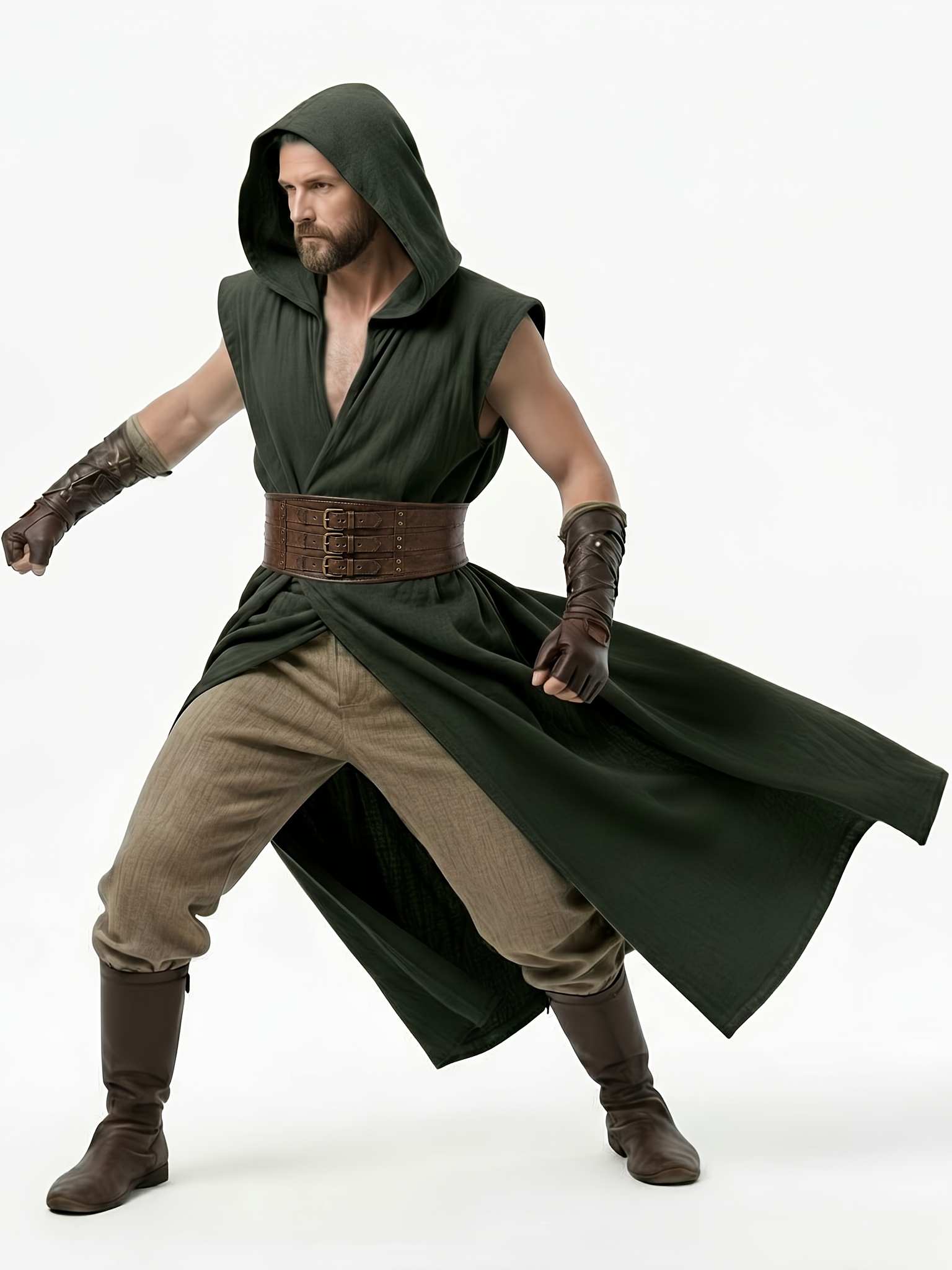 Men's Medieval Renaissance Hooded Tabard Costume Vest