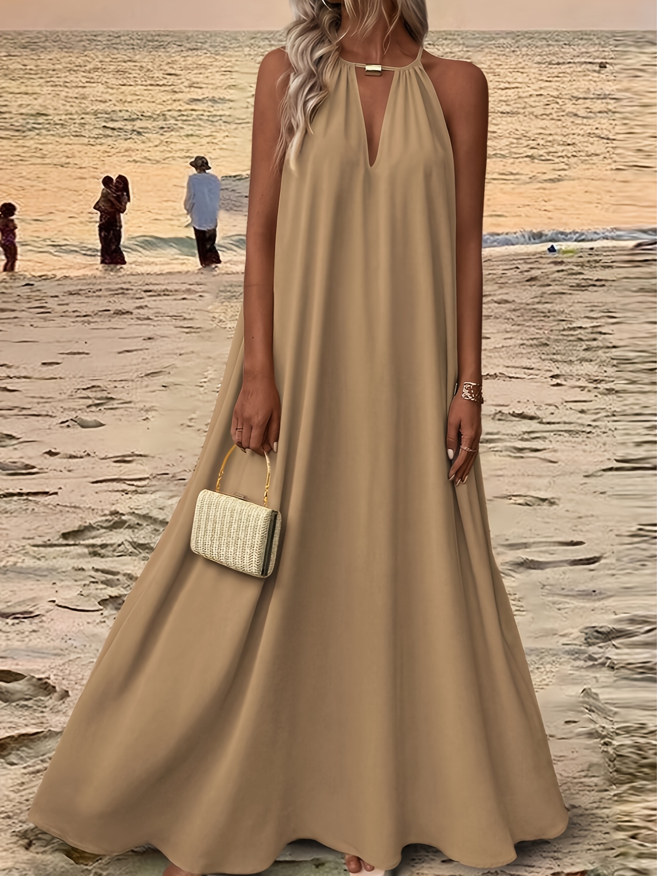 womens solid color wear swing neck halter dress - Temu