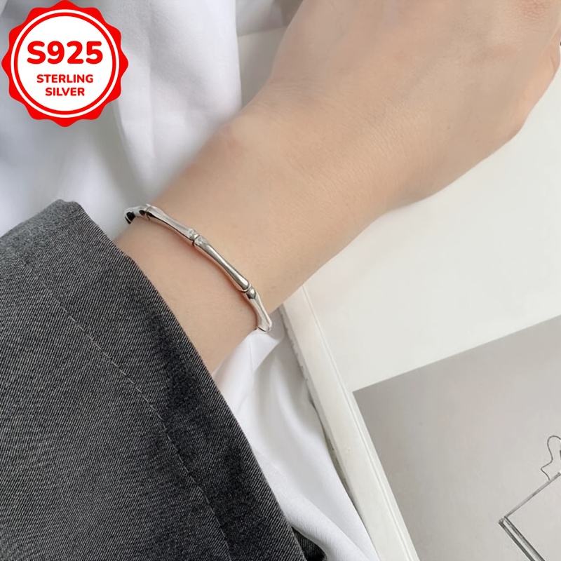 925 Silver Bamboo Node Bracelet - Adjustable Open Ended Bangle