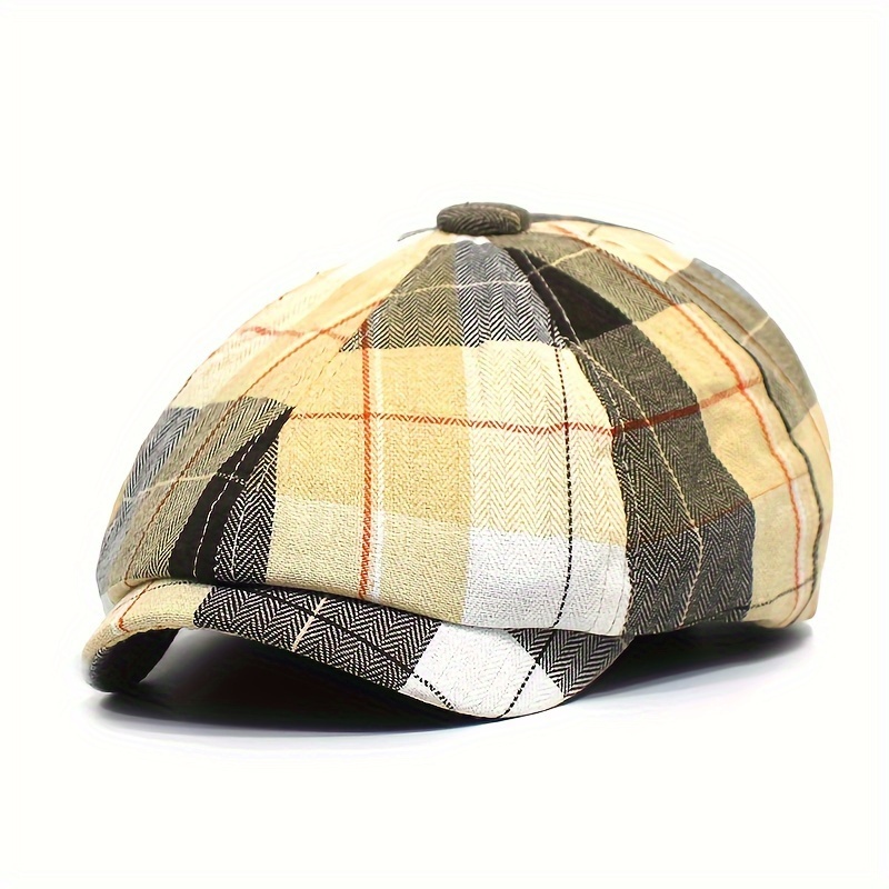 

Vintage Plaid Beret Hat For Women, British Style Newsboy Hat, Casual And Stylish Literary Beret