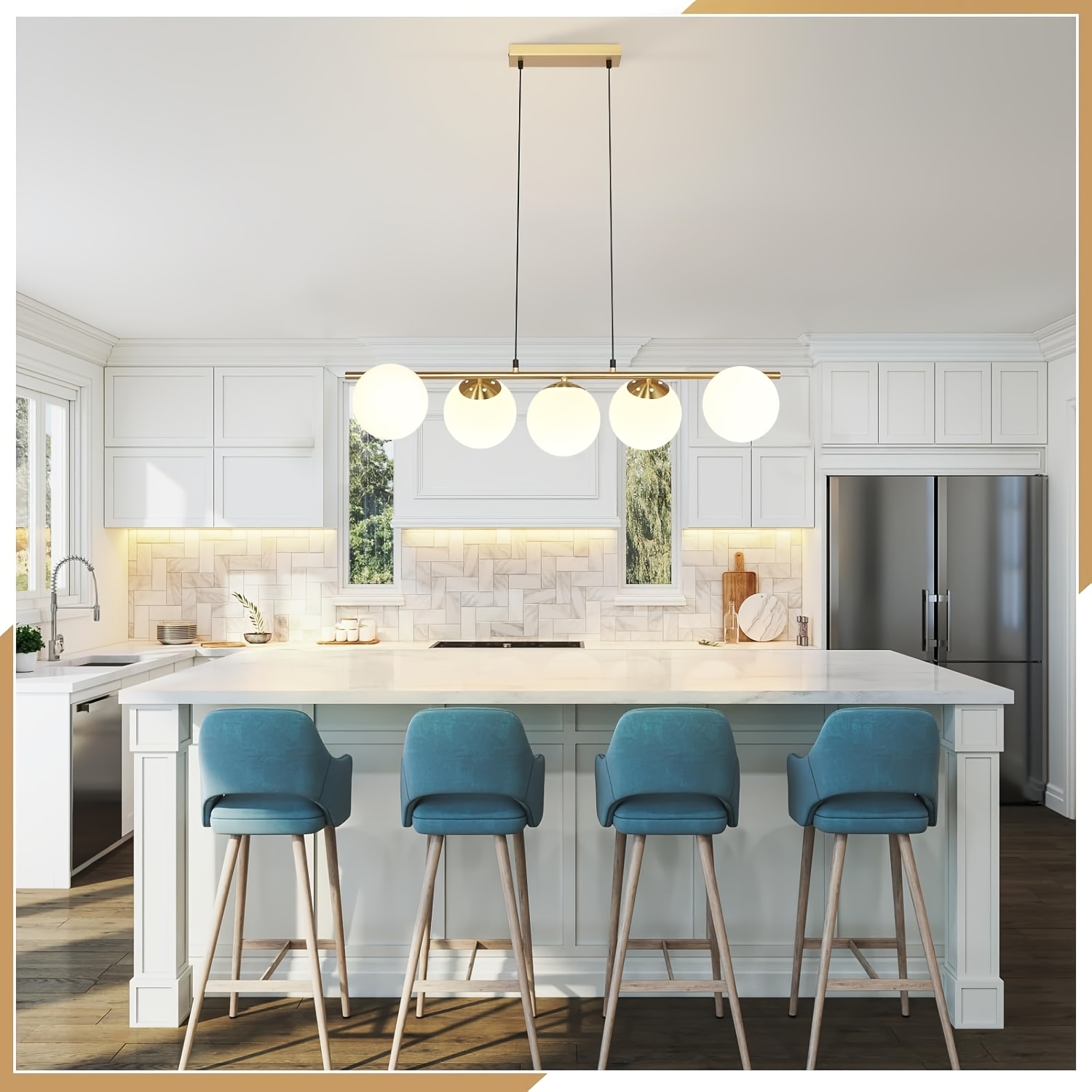 TEMU Ceiling Light Dining Table Pendant Light Black - E27 Glass Pendant Light 5-fire Restaurant Light Modern 150cm Adjustable Height Dining Table