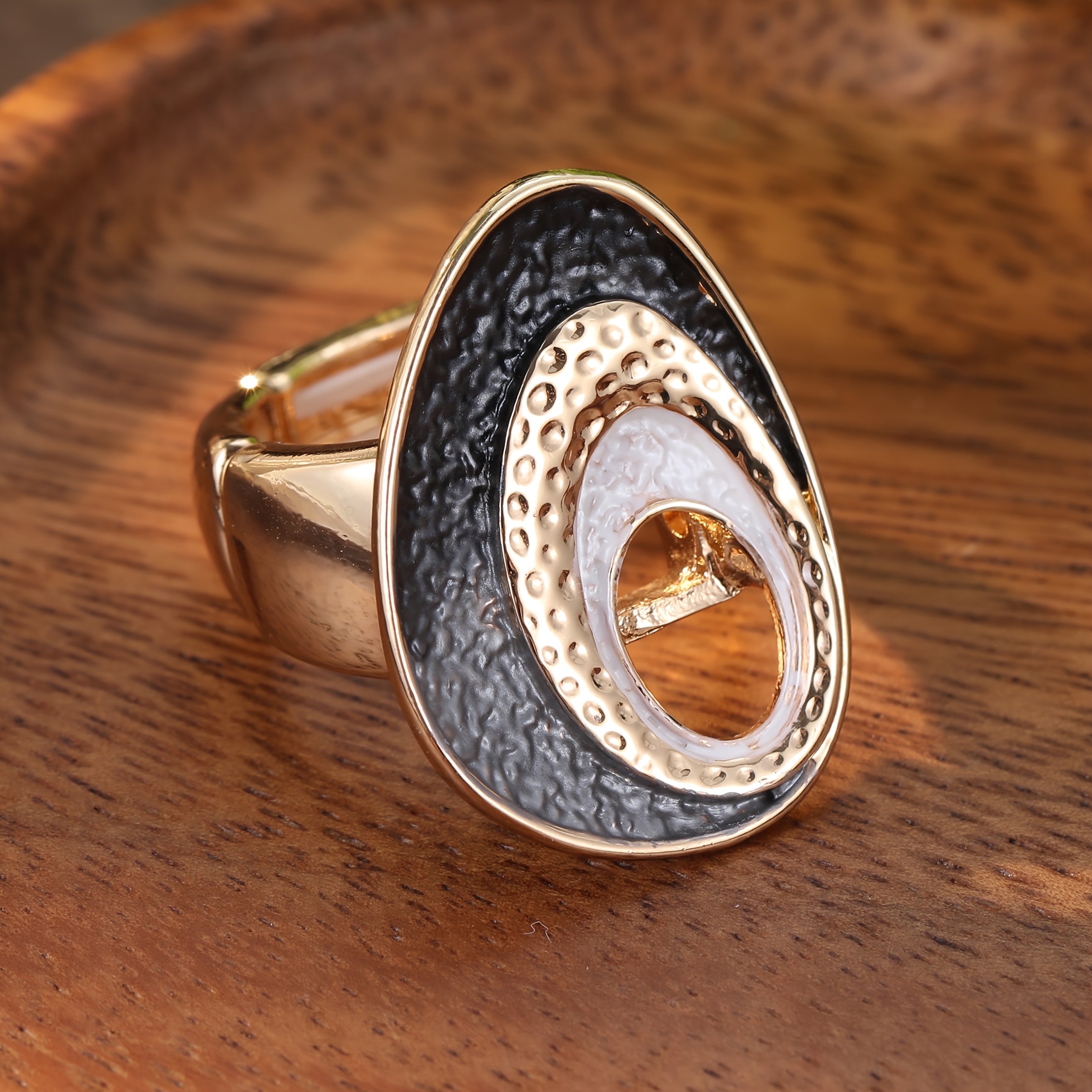 Women's Bohemian Gradient Enamel Golden Plated Stretch Ring