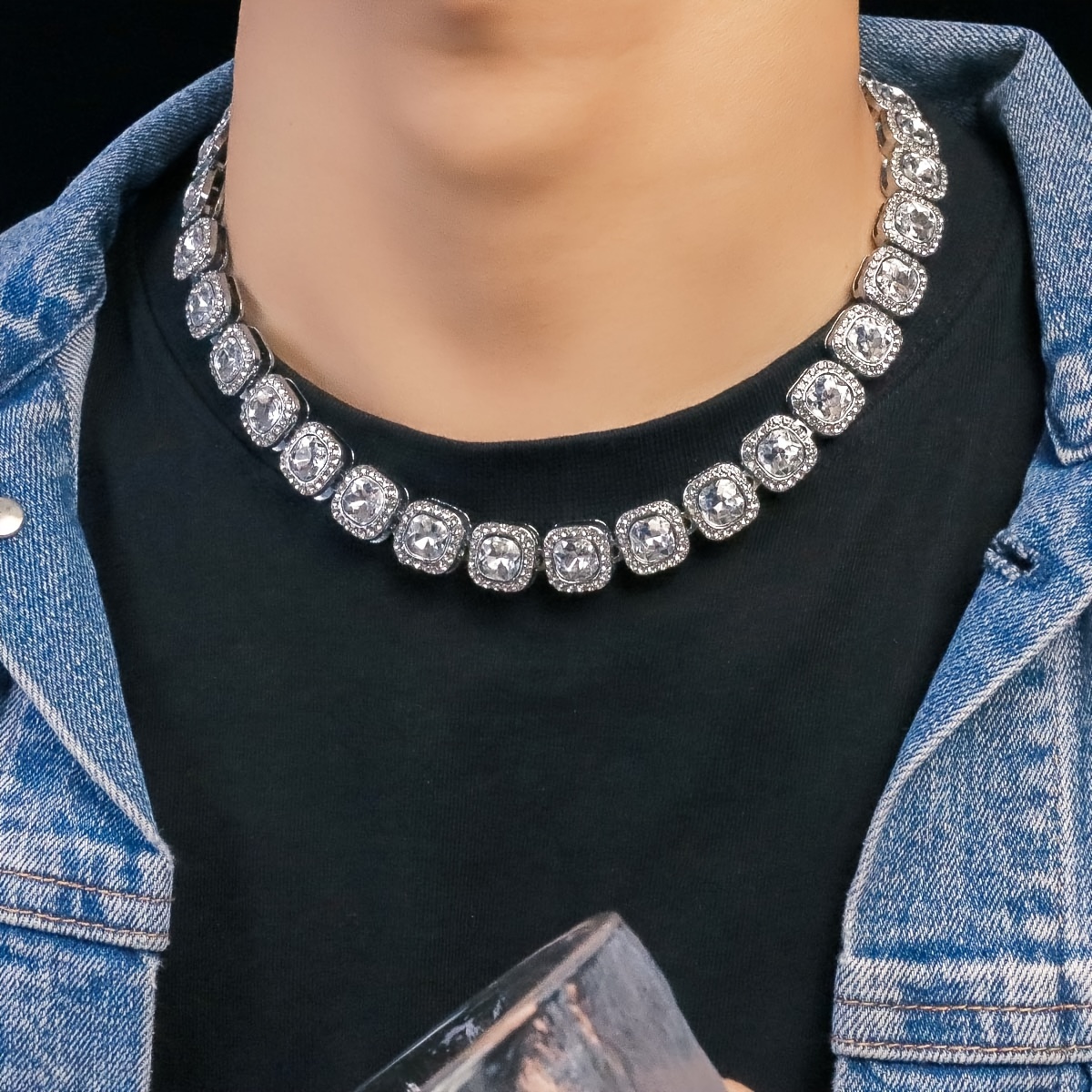 [Hip Hop Chain] Shiny Hip Hop 1pc Square Cuban Chain Necklace Set | Everyday Accessories for Men