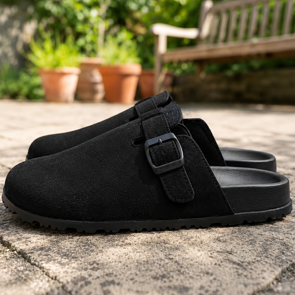 TEMU Smalleyes Men's Widened Toe Box Single Bundle Mule, Matte Frosted Upper Summer Outdoor Wear Item, Single Velvet Strappy With Adjustment Fit