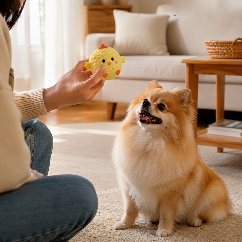 5pcs Set Yellow Chick Pet Interactive Bouncing Squeaky Toy Ball