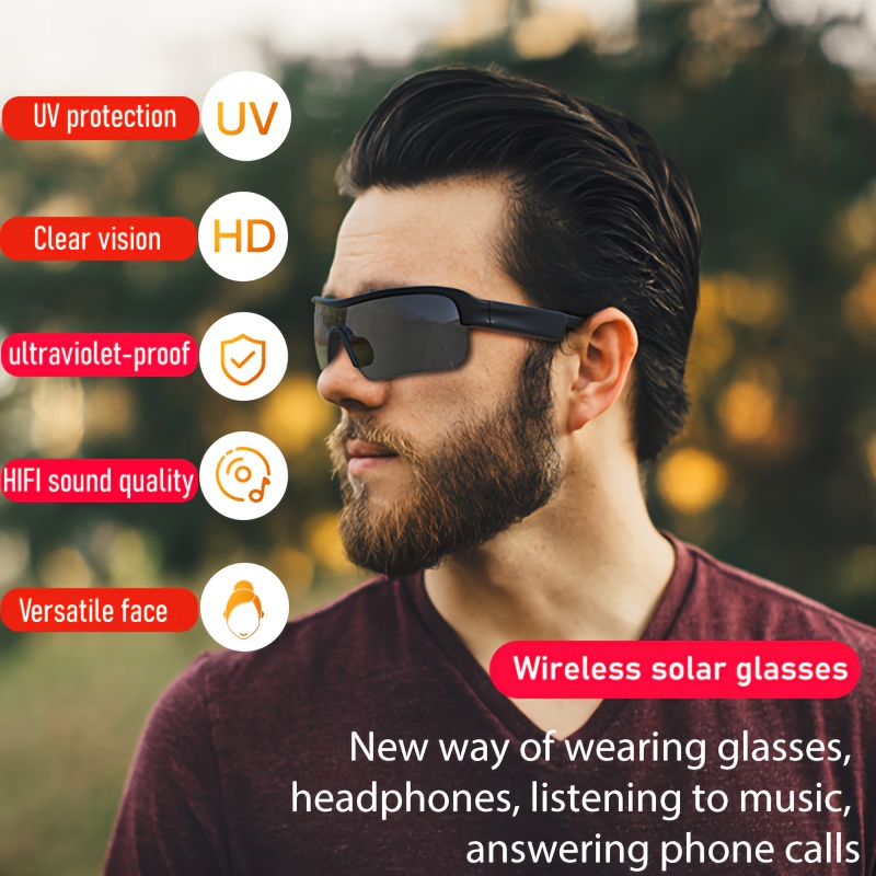 Smart Glasses Wireless Headphones Uv400 Protection Cycling - Temu