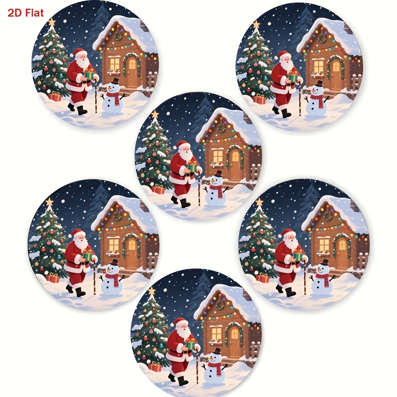 Image of 6pcs Set Of Round Wooden Coasters - Christmas Snowmen, Heat-resistant And Non-slip Drink Mats, Suitable For Home And Restaurant Table Decoration, Perfect Housewarming Gift