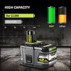 1 2 4pack 12 0ah 18v p109 replacement battery for ryobi 18v battery high capacity 18v lithium p104 p105 p106 p108 p107 p109 for ryobi cordless power tools