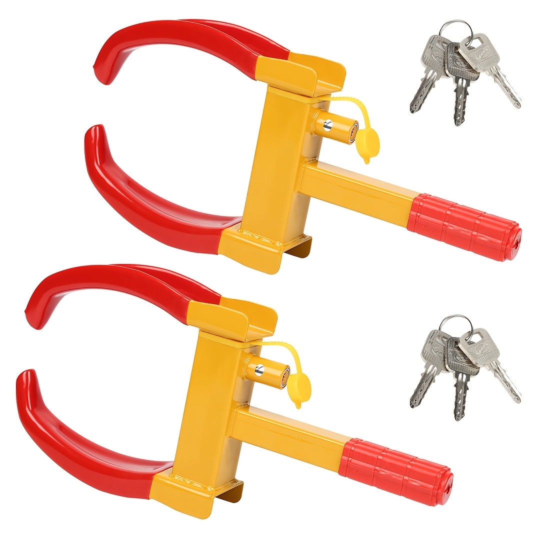 2pcs Wheel Clamp Tyre Claw With 6 Keys Parking Claw Anti-theft Cylinder Brass Wheel Clamp For Trailers For Cars, Caravans, Trailers