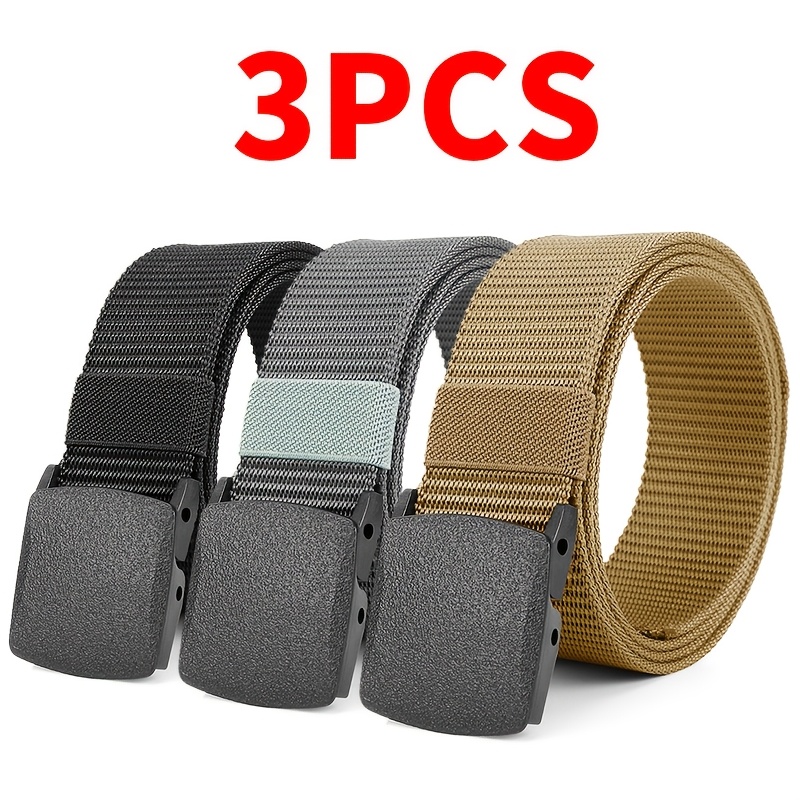 TEMU Men's 3pcs Belt Set, Mixed Set, Outdoor Casual Belt, Plastic Non-metal