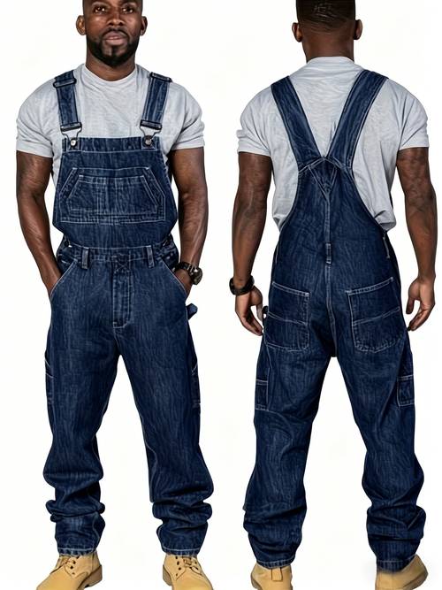 item picture mens oversized denim overalls vintage ripped workwear coveralls with full length pants loose fit straight leg suitable for casual