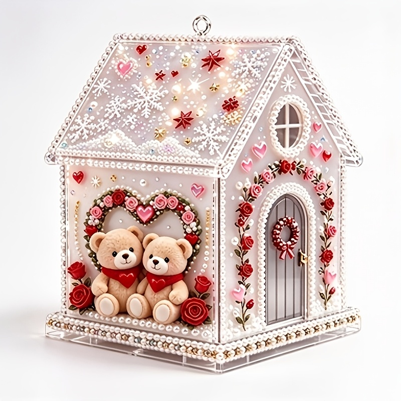 TEMU Valentine & Christmas Acrylic Diamond Painting Kit, Diy Hand Splicing 3d Cabin Ornament, Handmade House Craft Set, Desktop & Hanging Festival