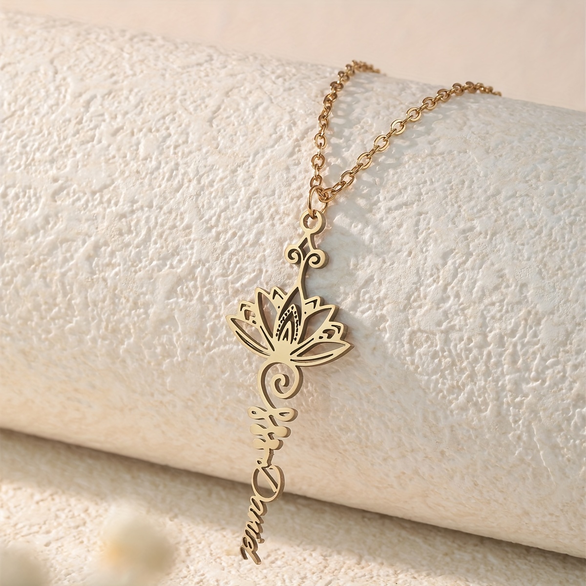 TEMU Customized Lotus Flower Name Pendant Delicate Personalized Easy Jewelry, Women's Necklace For Christmas Present