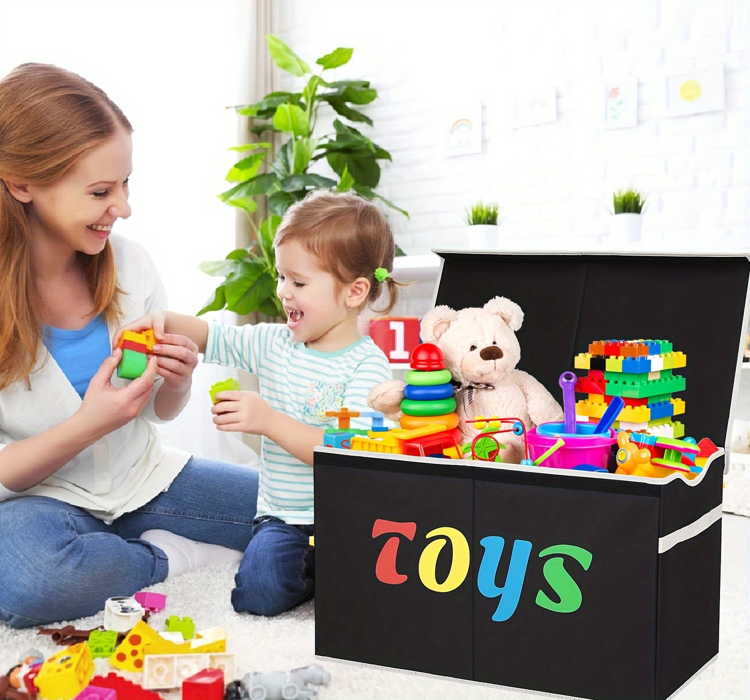 31.7gal Extra Large Box, Collapsible Sturdy Kids Chest For Boys, Girls, Kids, Storage Organizer Bins With Lids, Box Basket For Living Room, Bedroom, Nursery