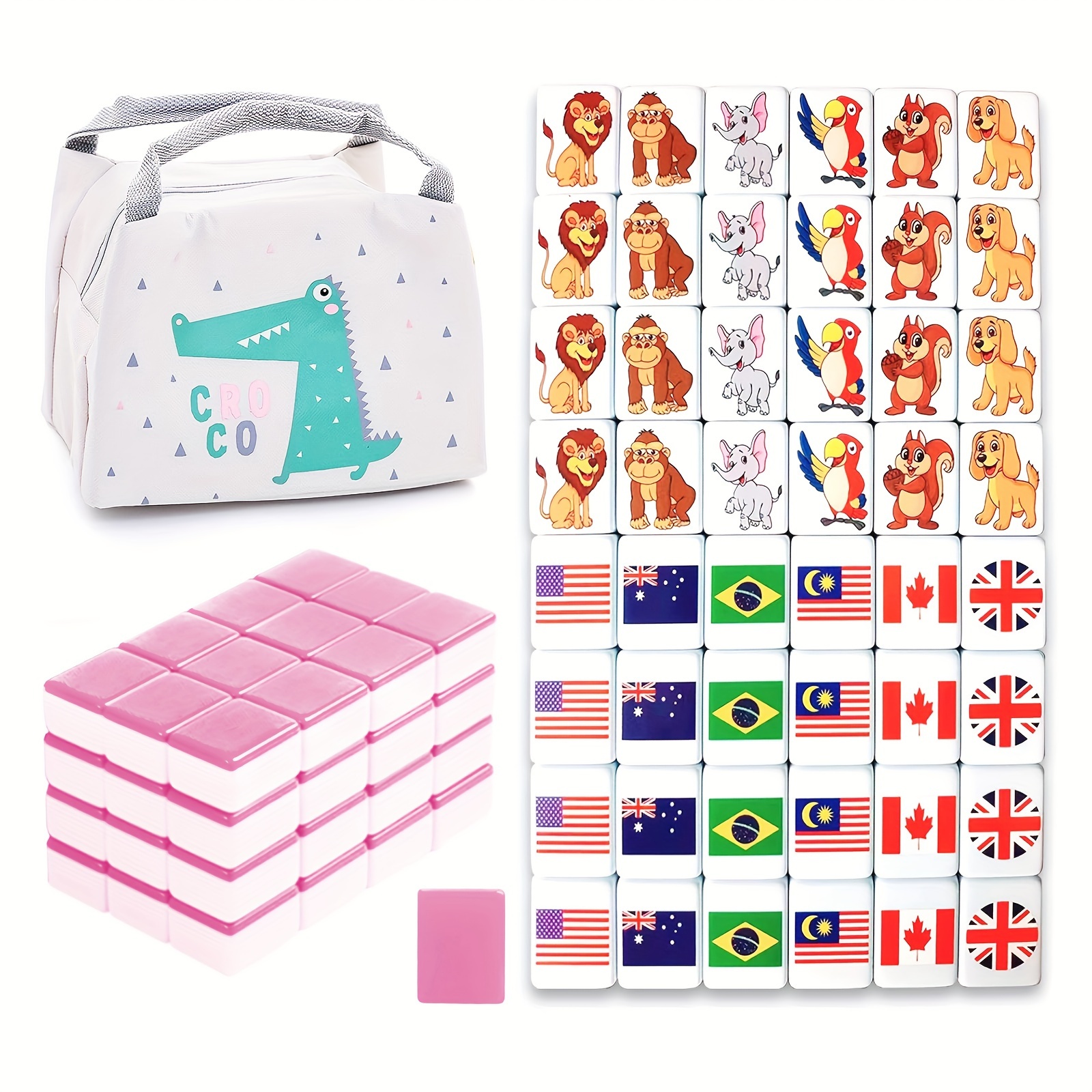 

[49 Blocks]seaside Blocks Mahjong Sets With 38mm Pet And Flag Pattern With Bag.